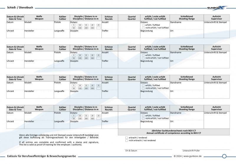 Schießnachweis / Schießbuch Bewachungsgewerbe / Berufswaffenträger – XXL Version – Bild 3