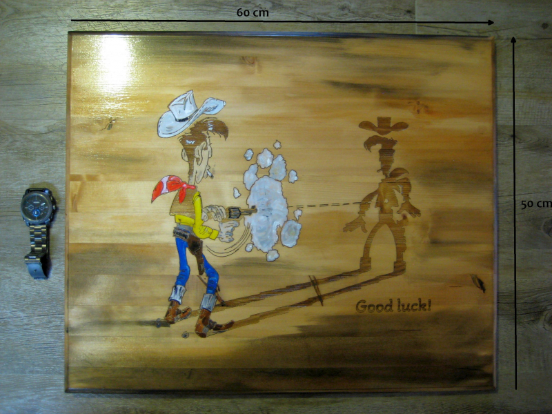 Schützenscheibe Luky Luke Echholz (handbemalt) 60cm x 50cm – Bild 2