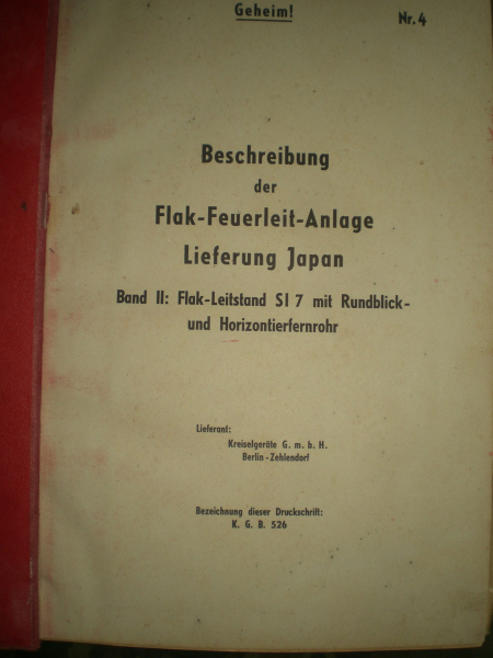 Antiquarisches Buch:Beschreibung der Flak Feuerleit anlage Lieferung Japan 1943 - Geheim – Bild 2