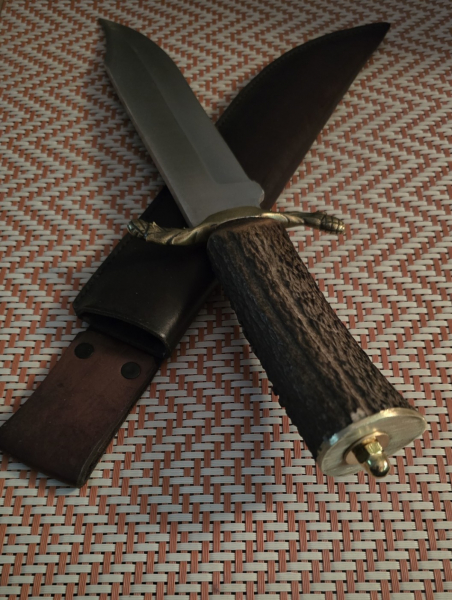Bowie / Jagdmesser mit Horngriff und Lederscheide – Bild 5
