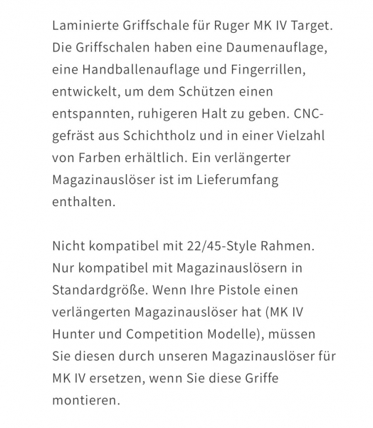 Volquartsen Laminierte Griffschalen für Ruger Mark IV – obrázek 4