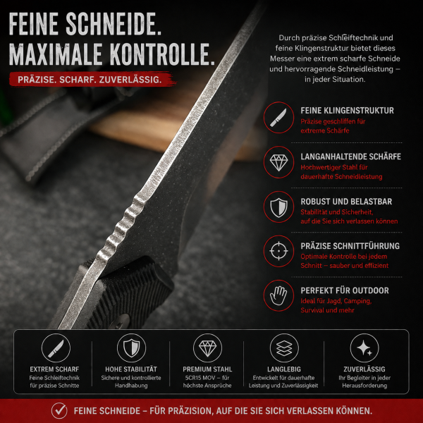 Stonewash Tactical Outdoor Messer – feststehende Edelstahlklinge, Kunststoffgriff, mit Scheide – Bild 5