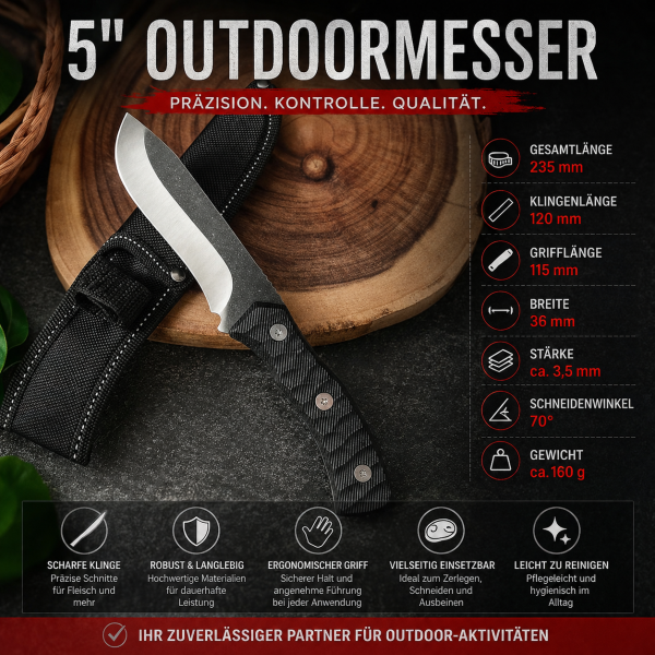 Stonewash Tactical Outdoor Messer – feststehende Edelstahlklinge, Kunststoffgriff, mit Scheide – Bild 2