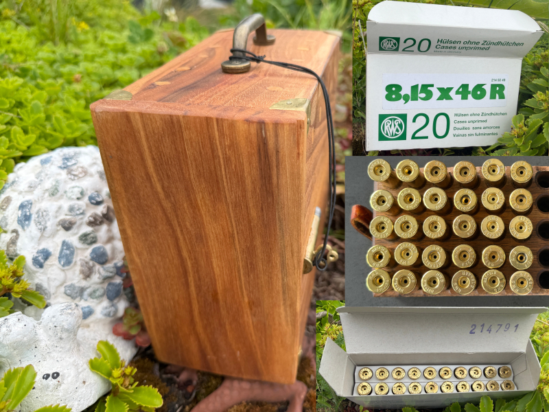 Munitionskiste aus Nußbaumholz inkl. 50Stück RWS 8,15×46R Hülsen – pilt 2