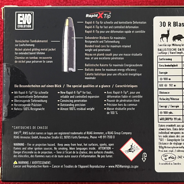 RWS .30 R Blaser EVOLUTION – 11,9g / 184gr - 100 Schuss - inkl. Versand – Bild 3
