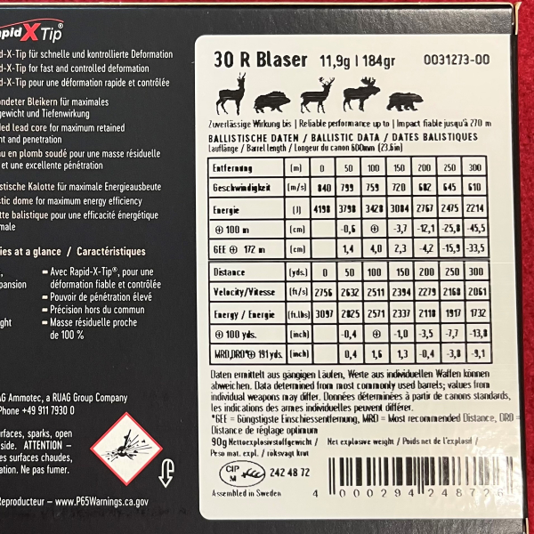 RWS .30 R Blaser EVOLUTION – 11,9g / 184gr - 100 Schuss - inkl. Versand – Bild 4