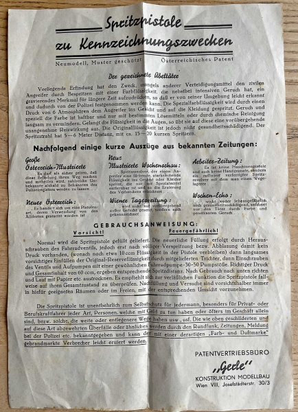 Seltene historische Kennzeichnungs-Spritzpistole „Gelle“ Wien – komplett mit OVP & Originalprospekt – Bild 6