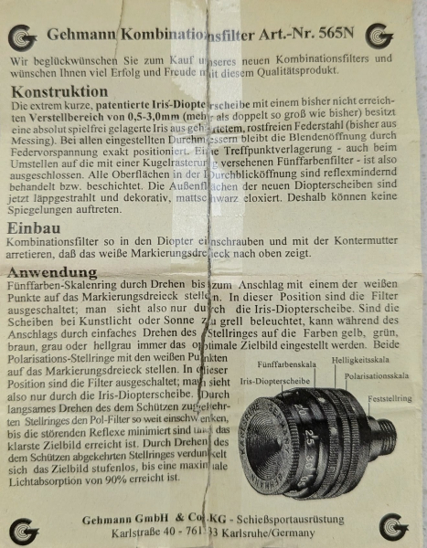 Gehmann Irisblende 565N mit Kombinationsfilter und Dioptrienausgleich – Bild 3