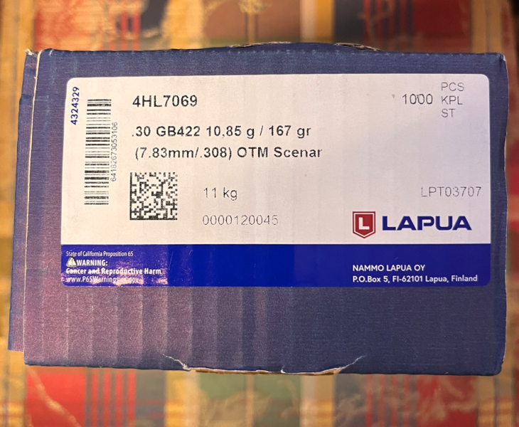1000 Stk. Lapua Match Geschosse OTM Scenar 167 grs. .30 Cal. (308) – Bild 2