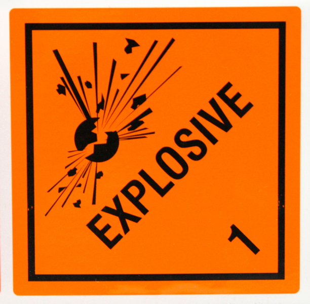 4x Aufkleber Explosionsgefährlich Klasse 1 ORANGE 10x10cm | Aufbewahrung Transport NC Schwarzpulver – Bild 1