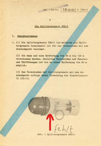 Übungshandgranate RGD-5 mit Flügelschaft für Abschussgerät Mpi K Mpi Km DDR NVA Volkspolizei – Bild 3