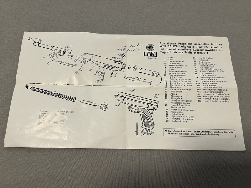 Weihrauch HW 70 Luftdruckpistole 4,5 mm – frühe Ausführung – OVP – sehr guter Zustand – Bild 4