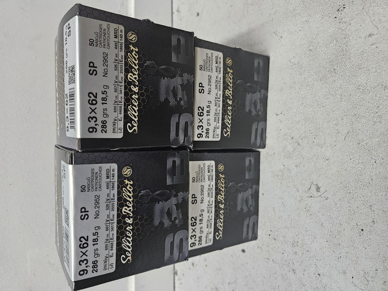 200 Schuss (4 Pakete) Sellier&Bellot 9,3x62 Teilmantel 18,5 gr. – Bild 1