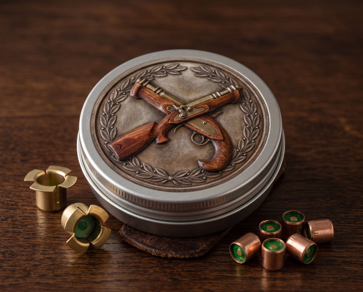 Böllerdose / Zündhütchendose – Hell- Böllerschützen in Antik-Medallion-Optik – Bild 1