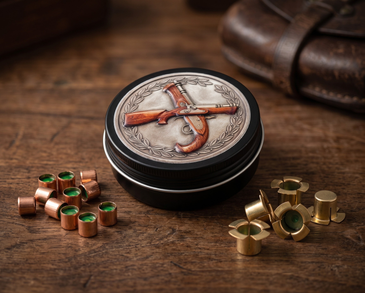 Böllerdose / Zündhütchendose – Schwarz - Böllerschützen in Antik-Medallion-Optik – Bild 1