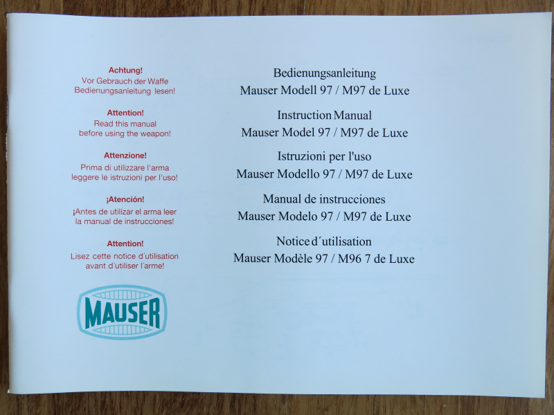 Bedienungsanleitung Mauser M97 / M97 de Luxe – Bild 1
