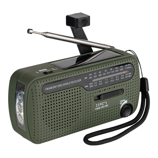 Notfallradio Kurbelradio FM/AM/SW1/SW2 Powerbank Solaraufladung oliv – Bild 1