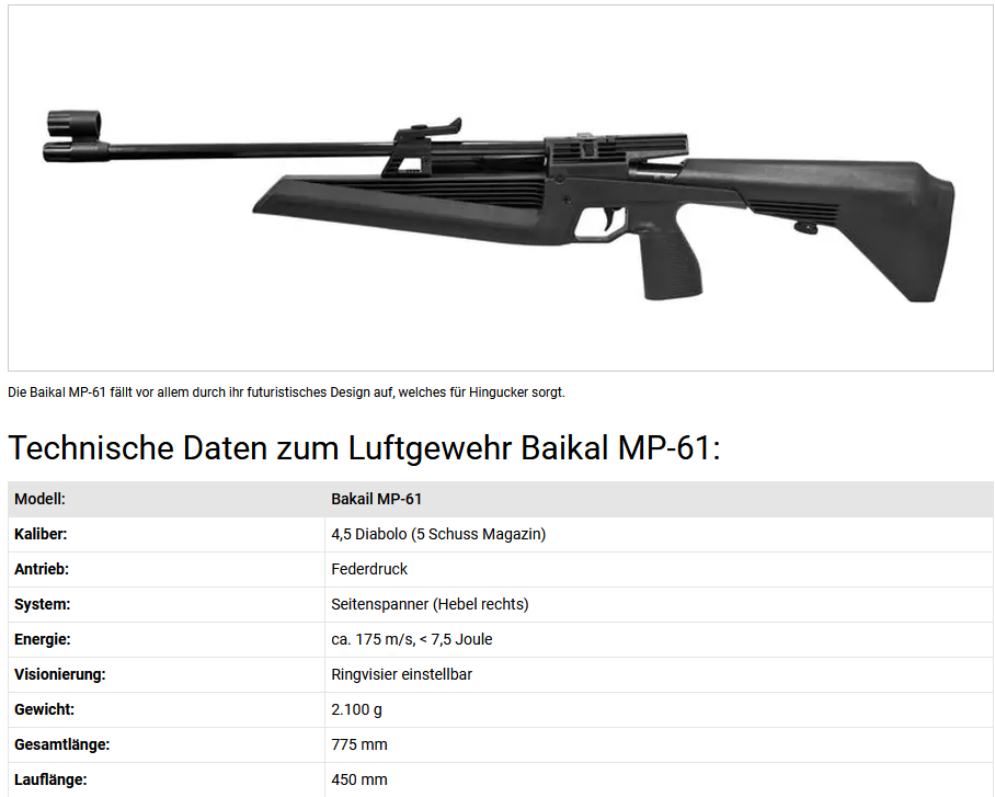 Baikal MP-61 Luftgewehr 4,5 mm Diabolo – Bild 1