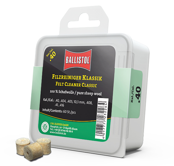 60x BALLISTOL Reinigungsfilze Filzreiniger KLASSIK Cal .40 100% Schafwolle .416 10,3mm .404 .410 .41 – Bild 1