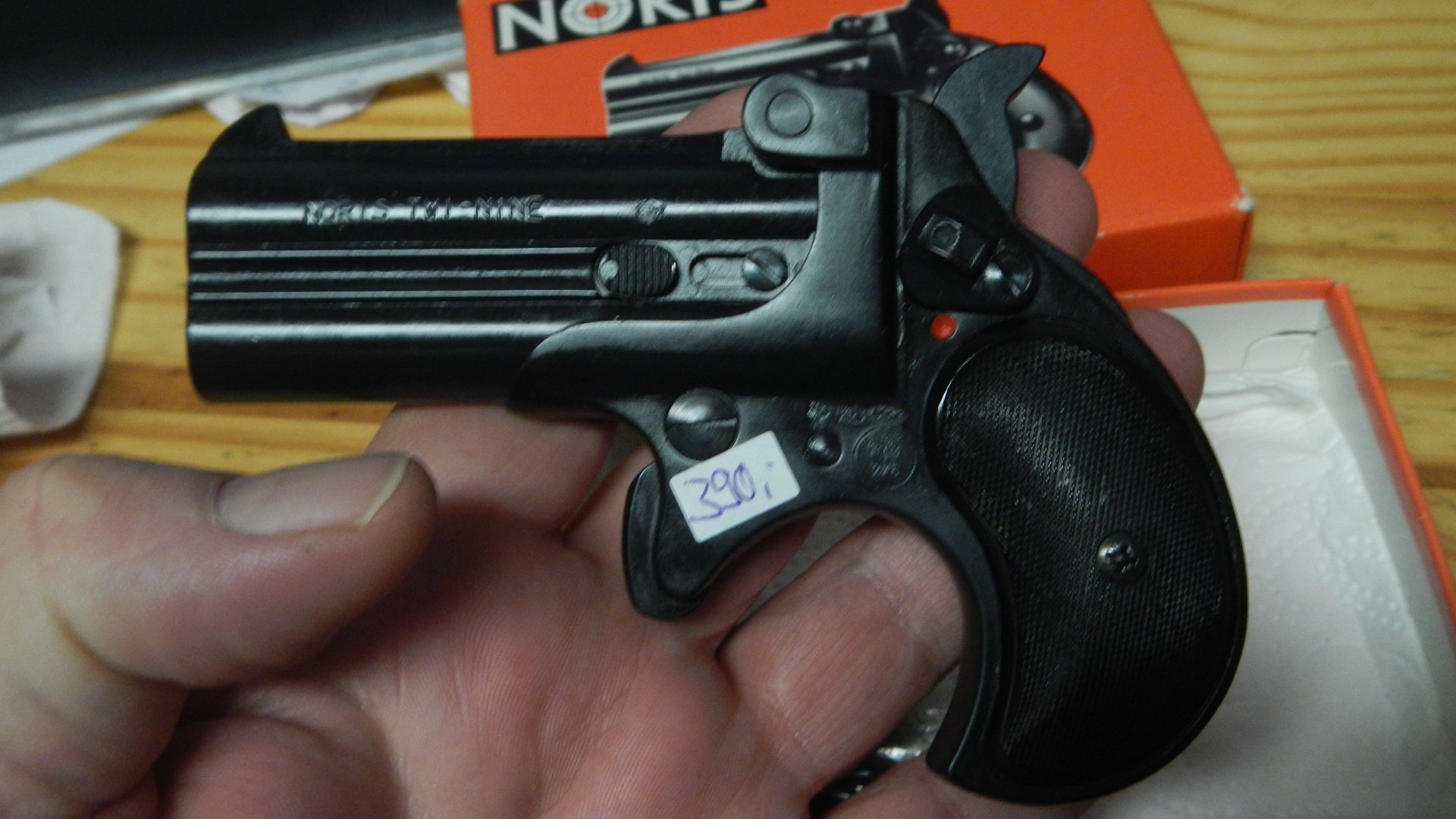 Schreckschuß Pistole Noris Twi-Nine Derringer PTB 276 genieteter Lauf 2 Abschußbecher OVP 9mm Knall – Bild 2