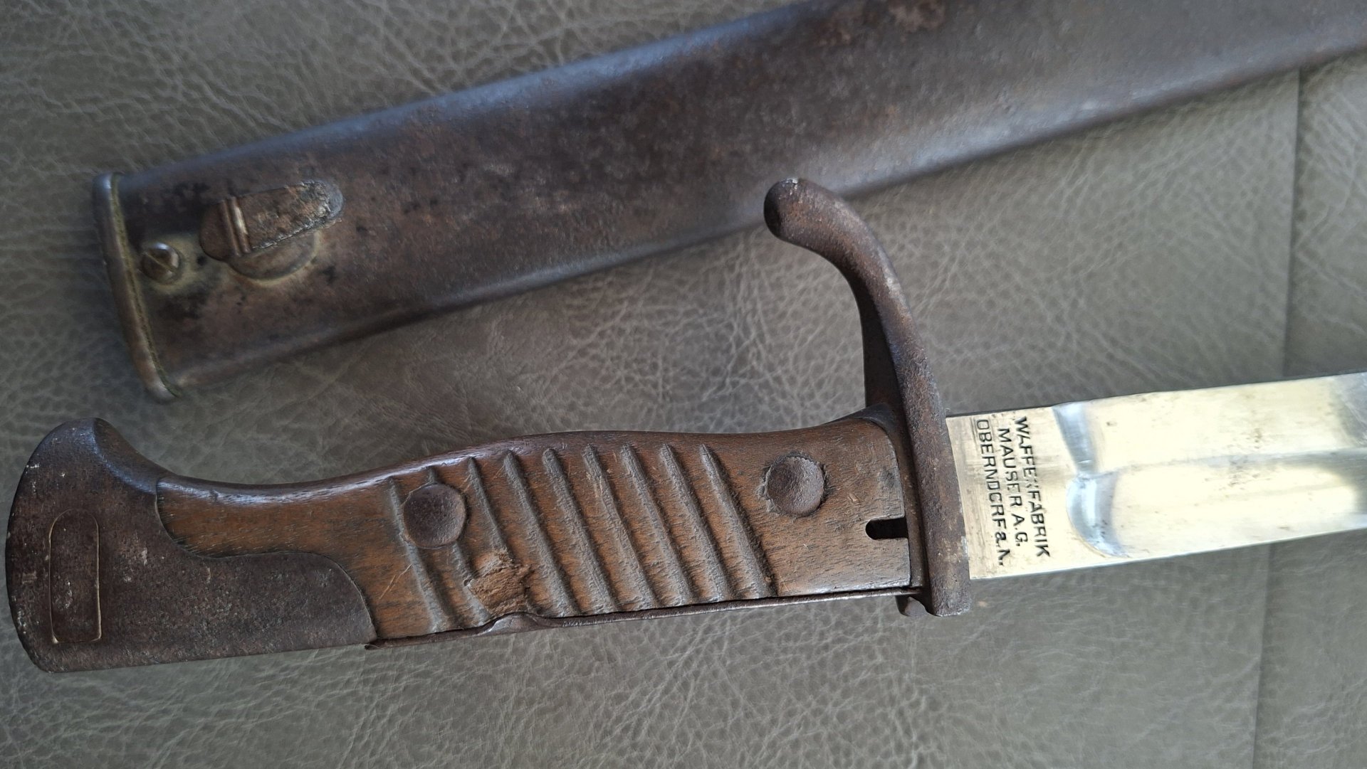 98/05 Bajonett Seitengewehr 1. WK Mauser Oberndorf mit Stahlscheide Preuss. – Bild 3