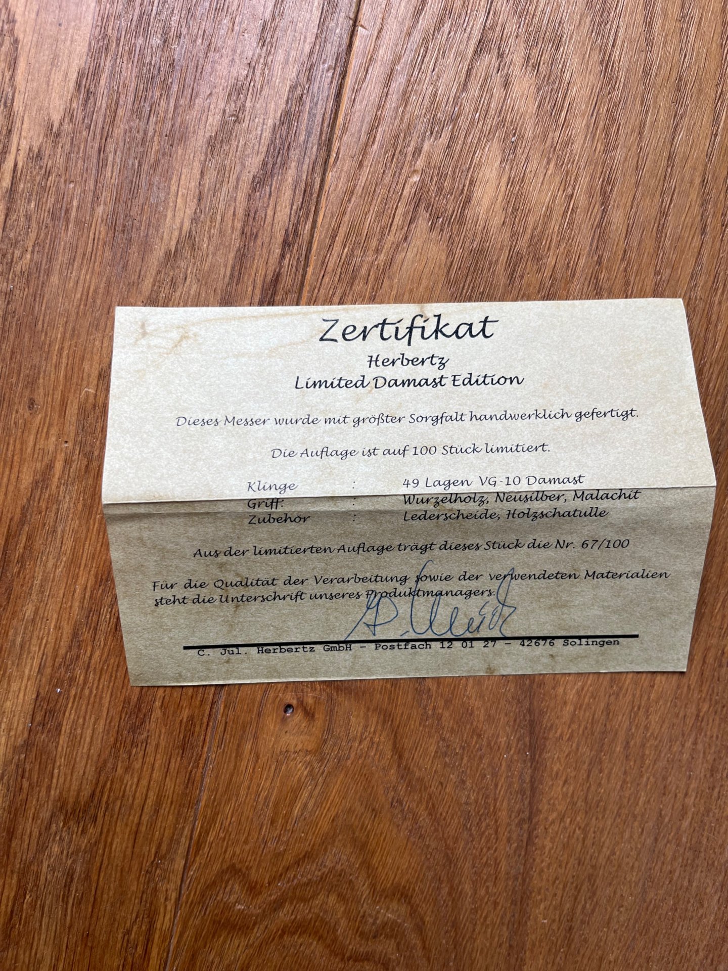 Herbertz Limited Damast Edition Nr. 67/100 – Japanischer VG-10 Stahl – Bild 4