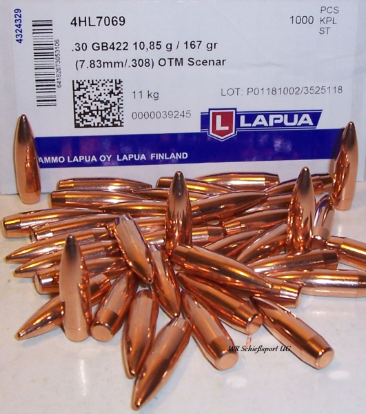 100St. LAPUA Geschosse .30(.308Dia.) - 167 - OTM-SCENAR - HPBT - #GB422 – Bild 1