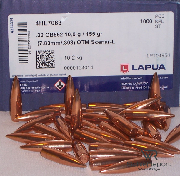 100St. LAPUA Geschosse .30(.308Dia.) - 155 - OTM-SCENAR-L - HPBT - #GB552 – Bild 1
