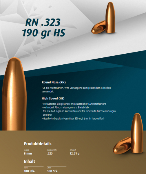 250 St. H&N Geschosse .323 - 8MM | 190grs - 12,31g | Haendler&Nattermann BLEIGESCHOSSE – Bild 1