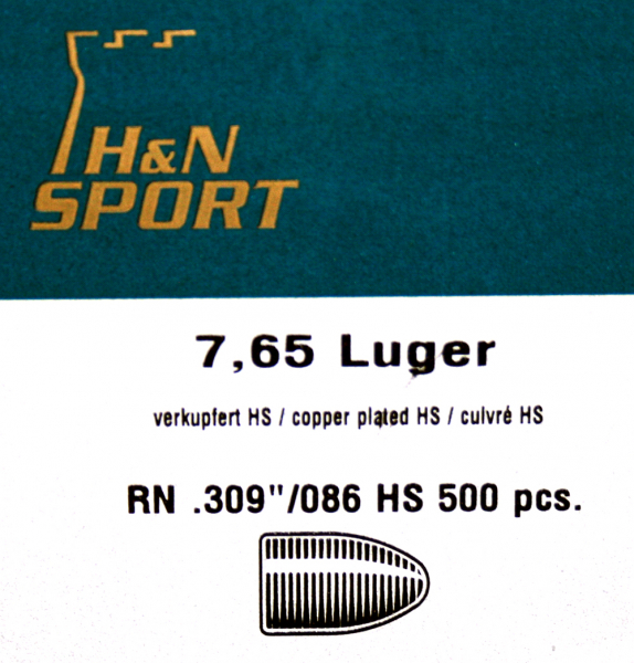 500St. H&N Geschosse .309 7,65mmPara/7,63Mauser RN HS 86grs/5,57g|Haendler&Nattermann BLEI Rundkopf – Bild 1