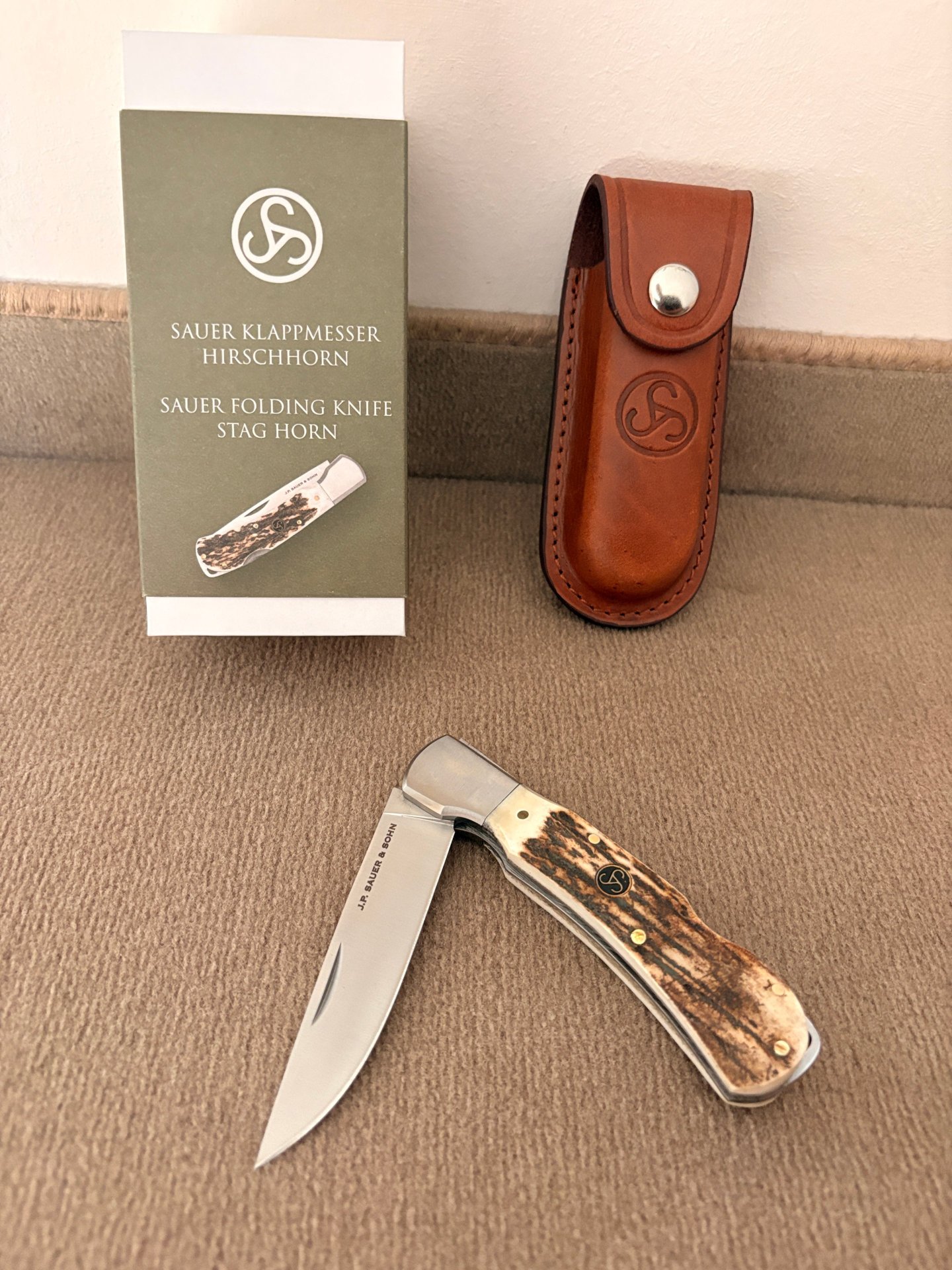 Orig. Sauer Klappmesser mit Hirschhorngriff -neu- unbenutzt – Bild 1
