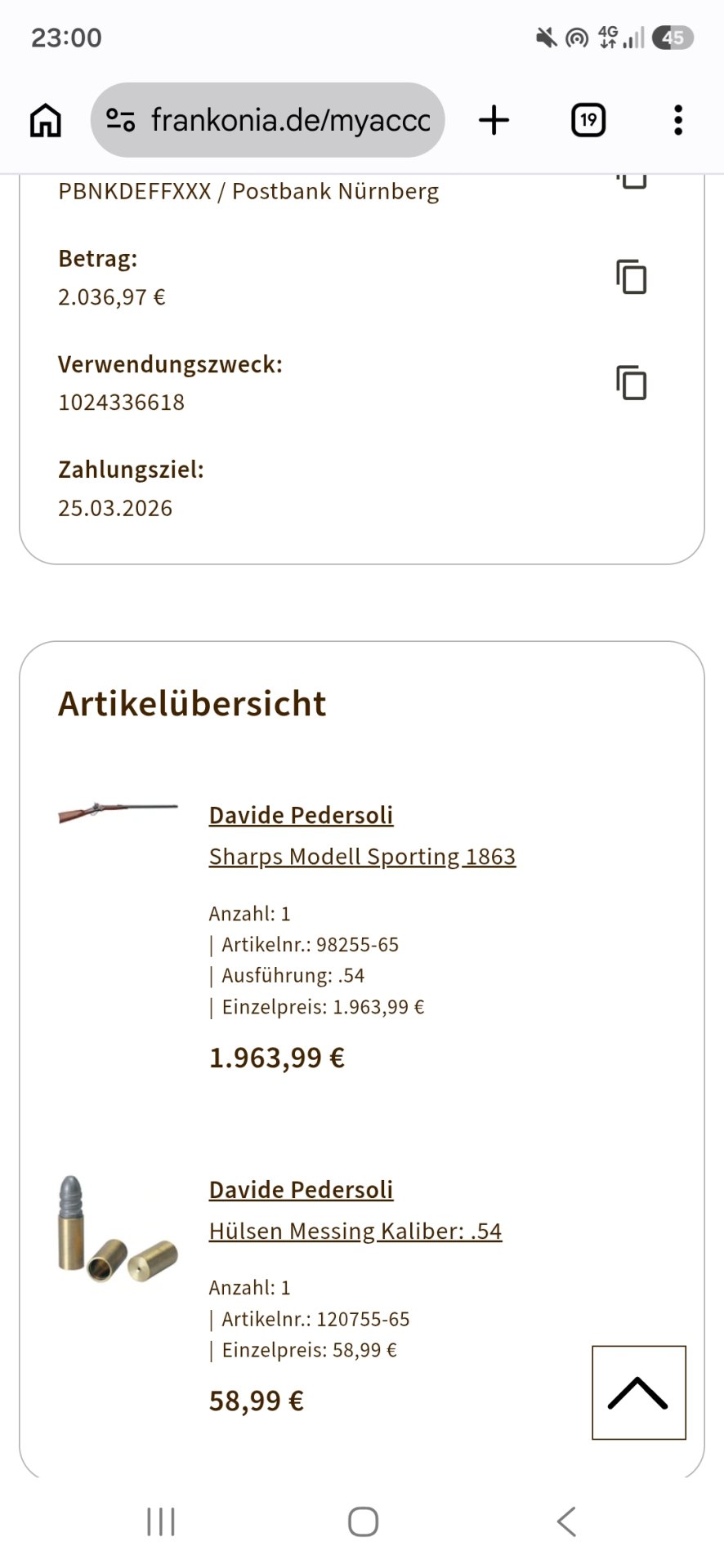 Neuer Perkussions Hinterlader Pedersoli Sharps Sporting 1863, 32 Zoll ,Cal.54, Futeral/Diopter u.m. – Bild 10
