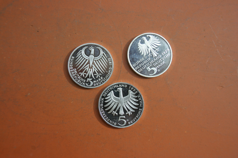 Silbermünzen 3 polierte Platte 5 DM Sondermünzen aus den 70ern – Bild 2