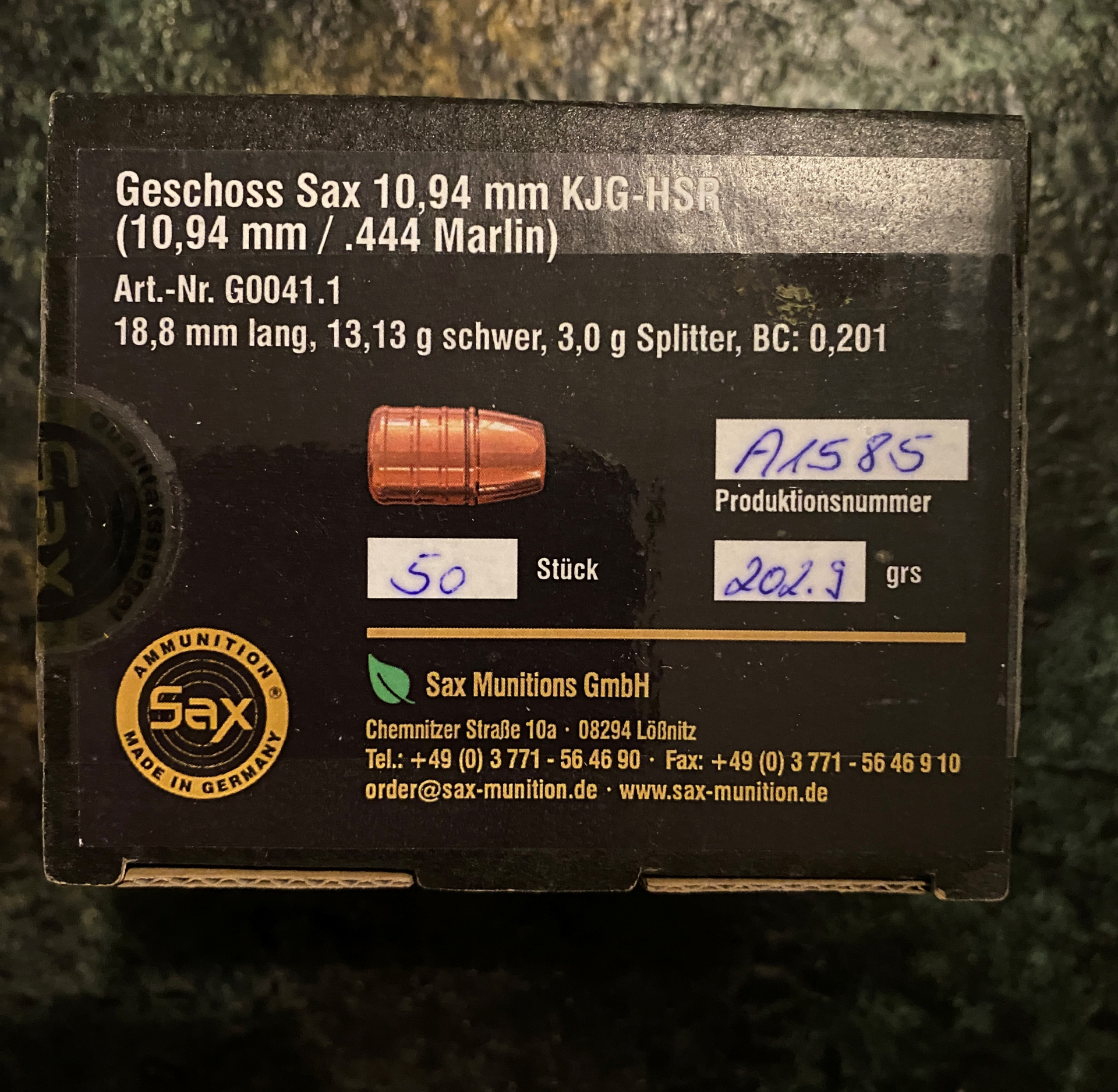 SAX KJG-HSR Geschosse für die .444 Marlin 10,94mm – Bild 1