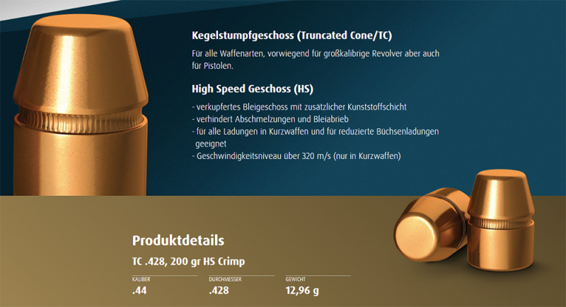 250 St. H&N Geschosse .428 / .44 TC HS 200grs CRIMP Kegelstumpf Haendler&Natermann High Speed 44-40 – Bild 1