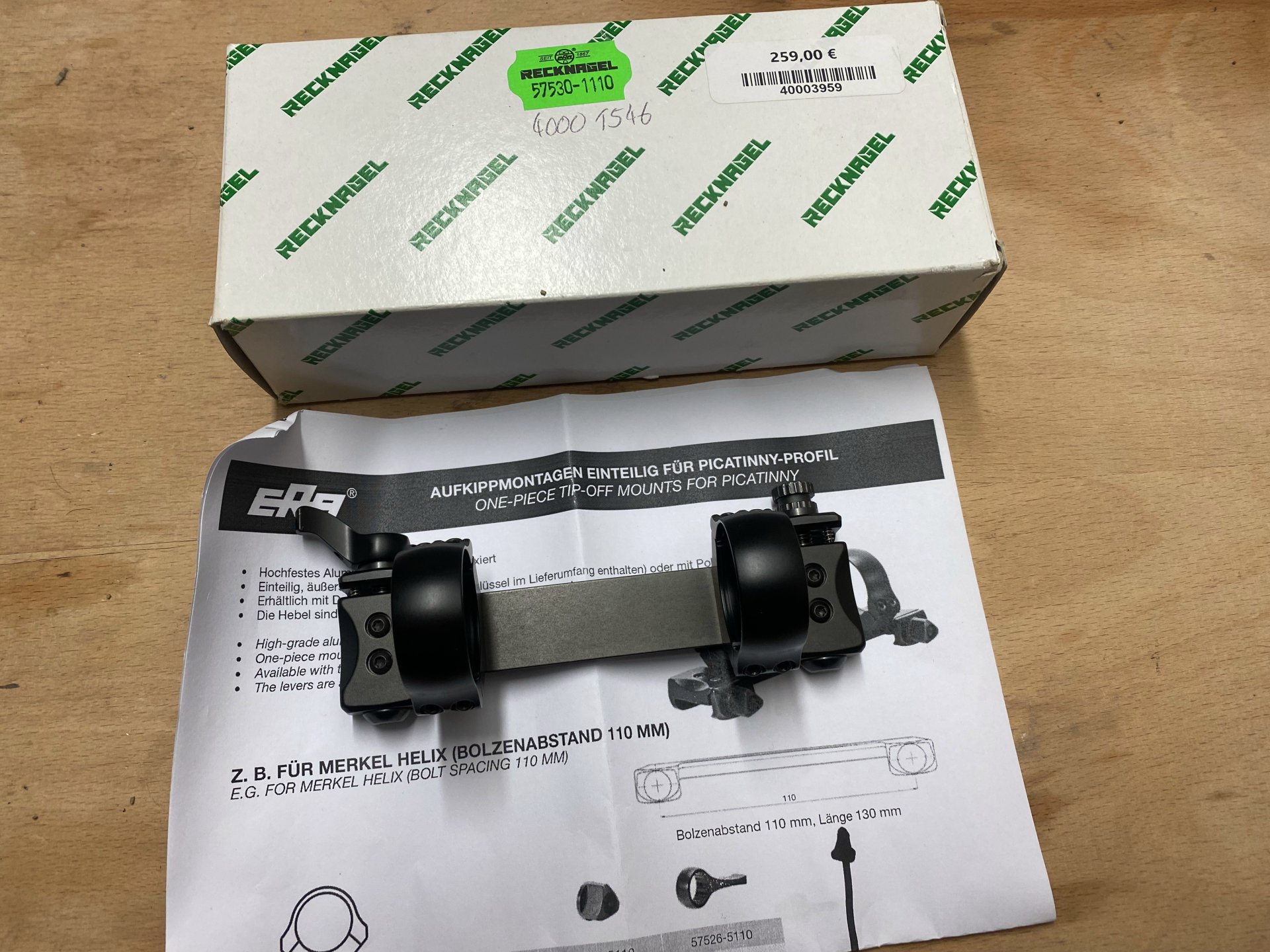 Recknagel Aufkippmontage einteilig für Picatinny-Profil 30 mm Bh 15,5 mm – Bild 1