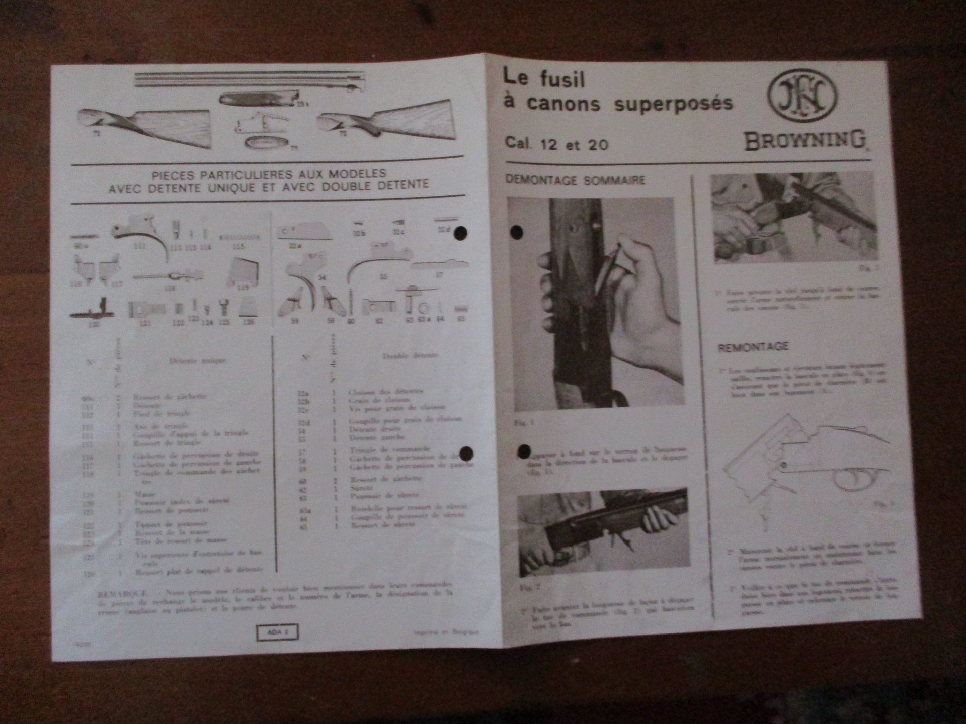 original Gebrauchsanleitung mit Teileliste Bockdoppelflinte FN FRANCAIS – Bild 2
