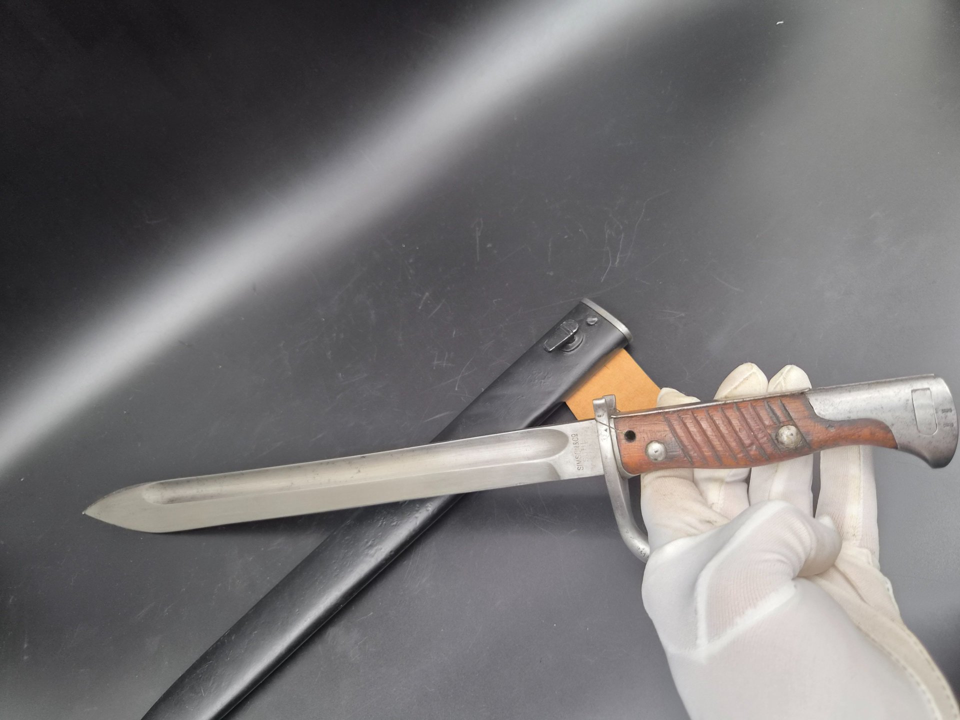 Bayerisches Seitengewehr 98/05 alter Art mit Feuerschutzblech & Stahlscheide, Simson & Co – Bild 3