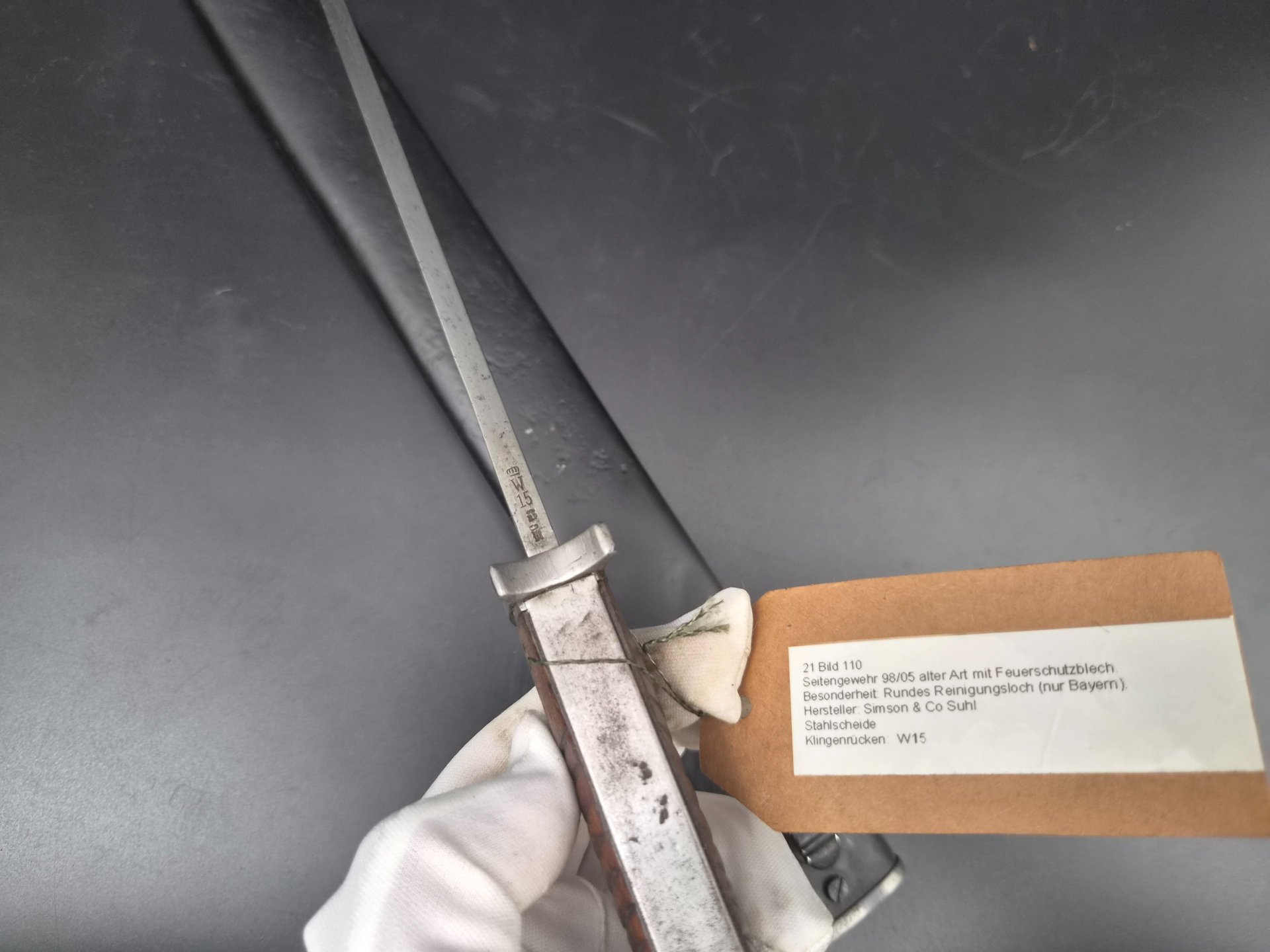 Bayerisches Seitengewehr 98/05 alter Art mit Feuerschutzblech & Stahlscheide, Simson & Co – Bild 5