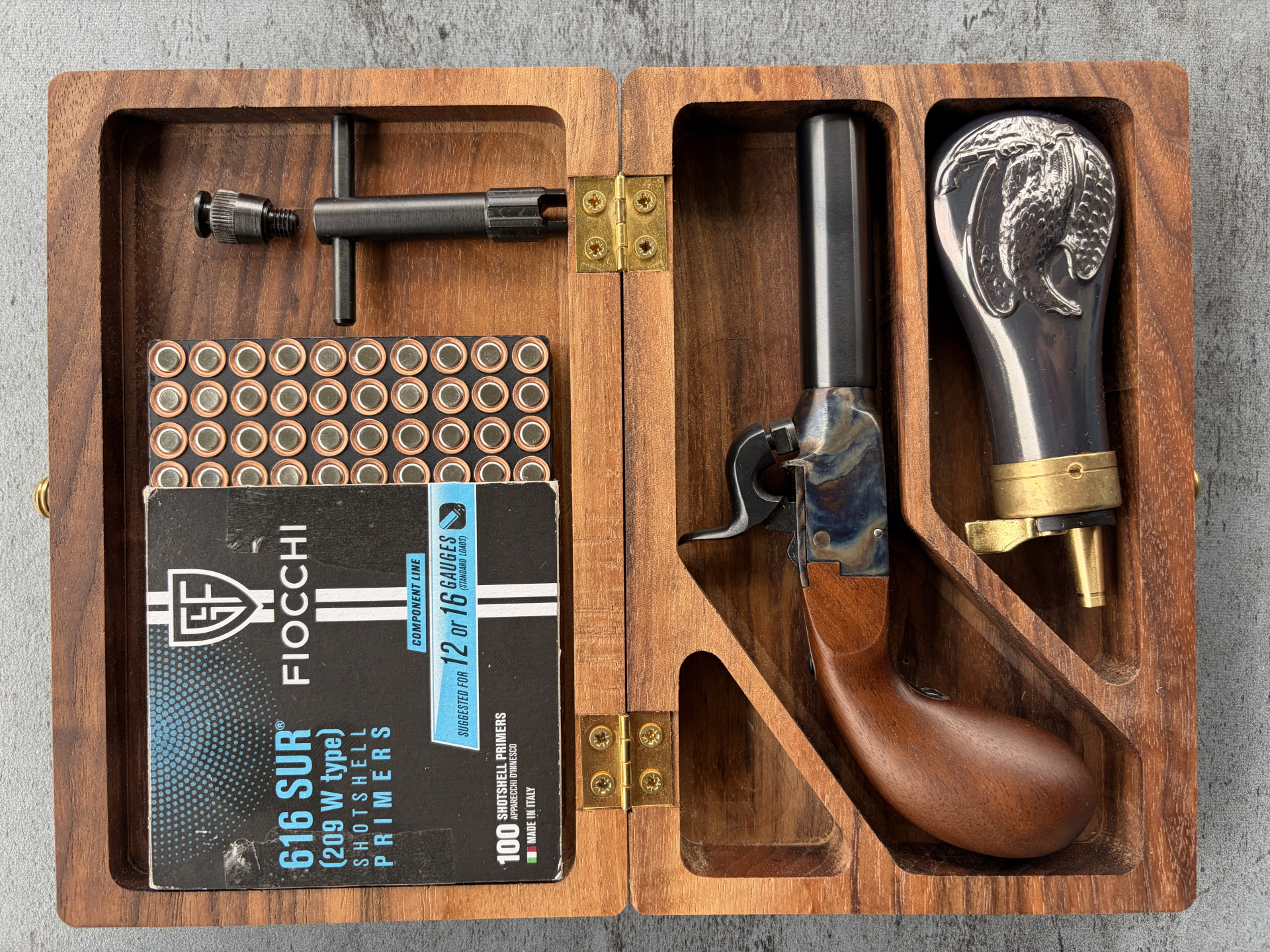 Vorderlader Liegi Derringer+Holzbox+Indoorpiston, – Bild 1