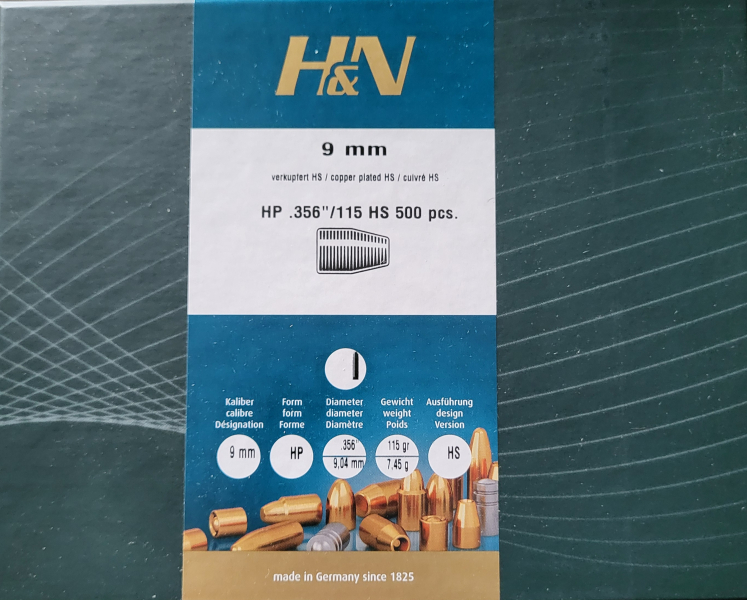 H&N 9mm(.356)-115gr.-HP-verkupfert-HIGH-SPEED-500er Box – Bild 1