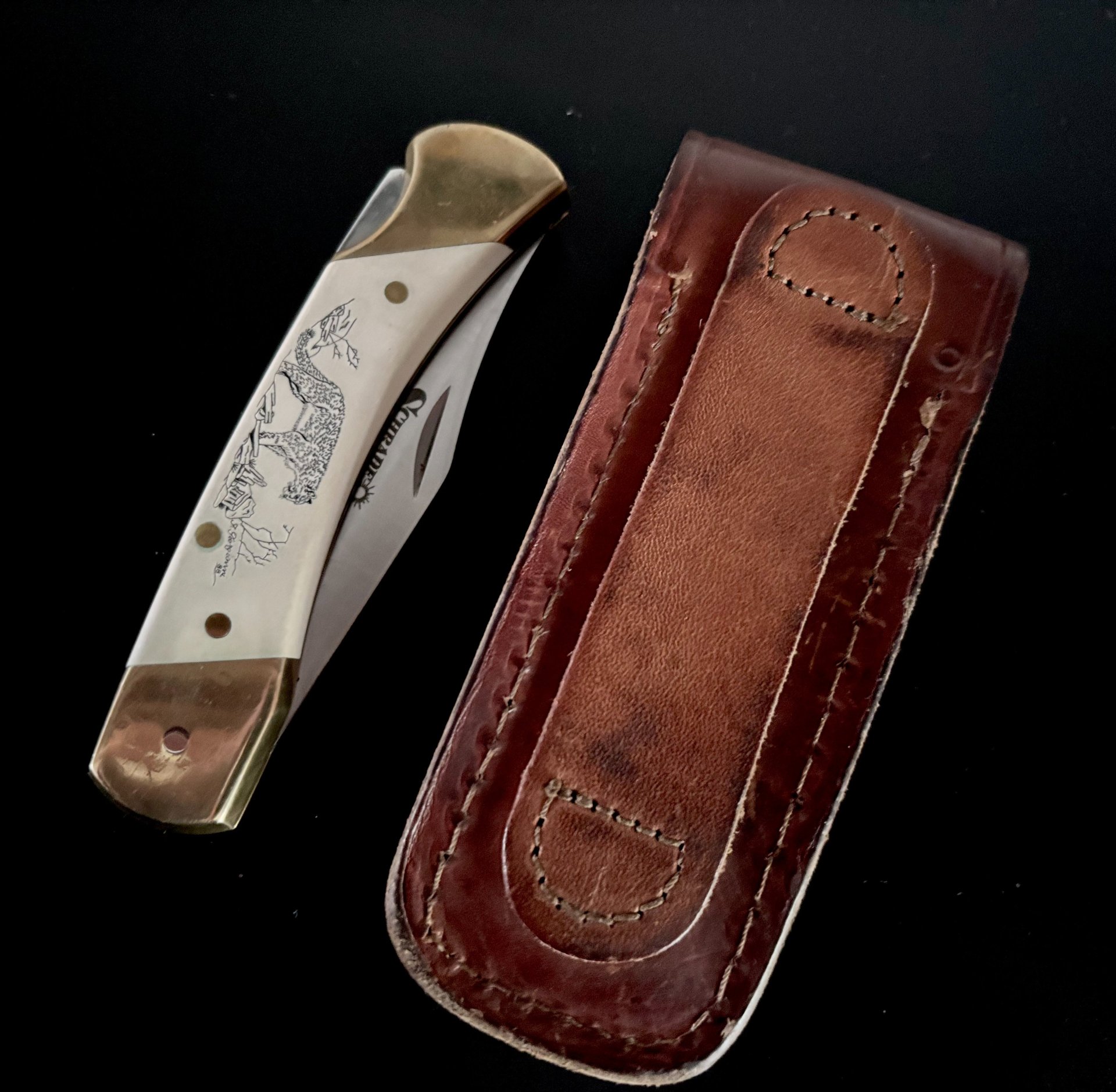 SCHRADE USA Folding Hunter Scrimshaw von 1988 neuwertig – Bild 6