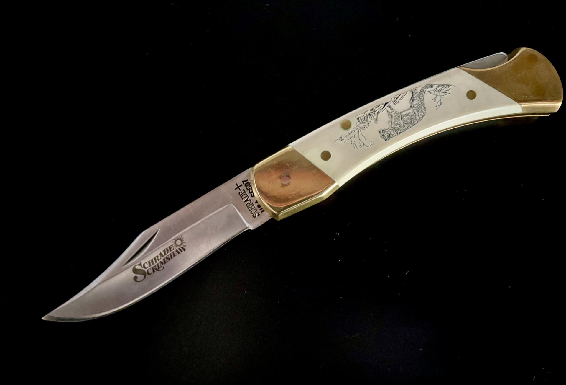 SCHRADE USA Folding Hunter Scrimshaw von 1988 neuwertig – Bild 1