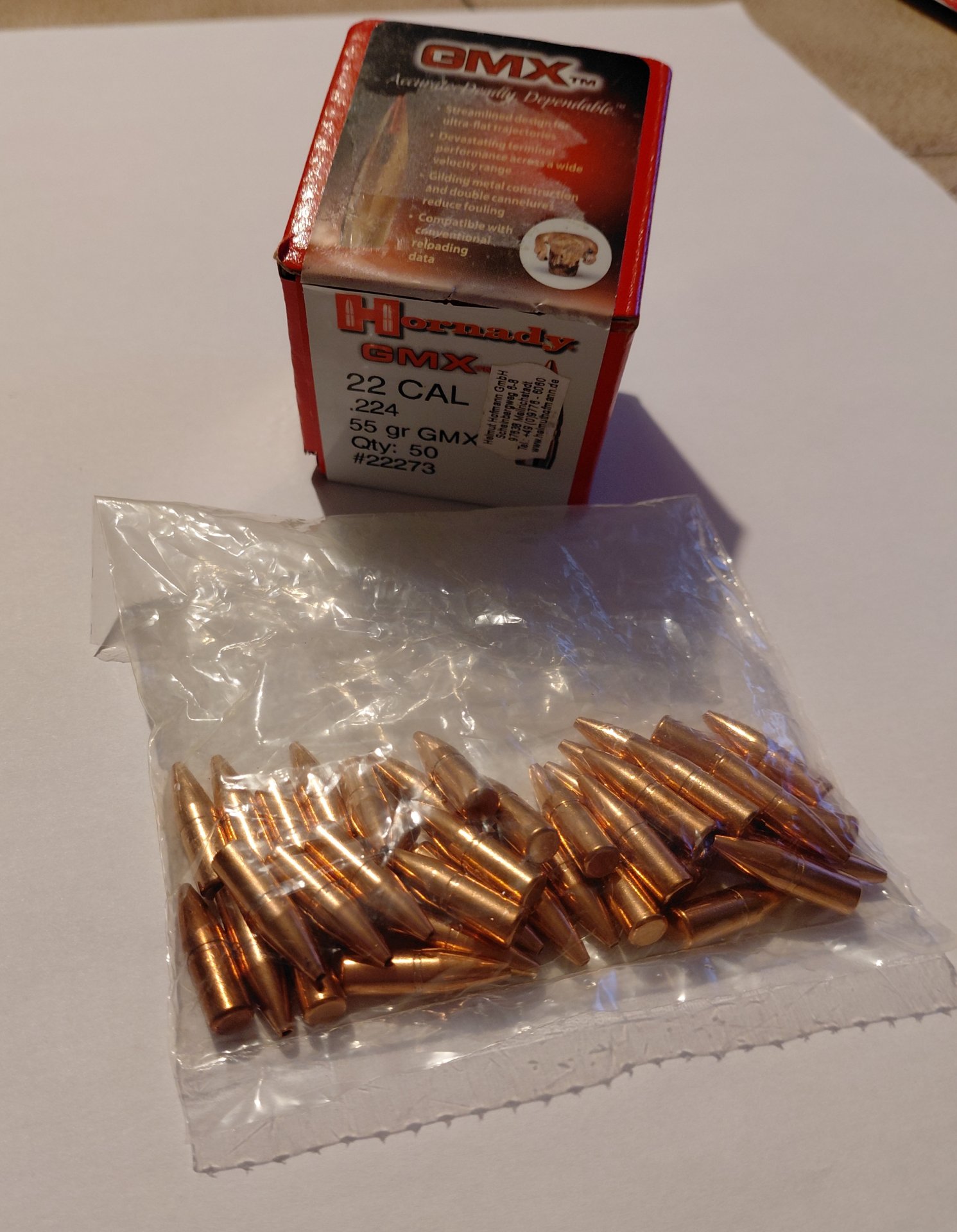 Hornady GMX Geschosse 22Cal .224 55 grain 38 Stk. Bleifrei – Bild 1