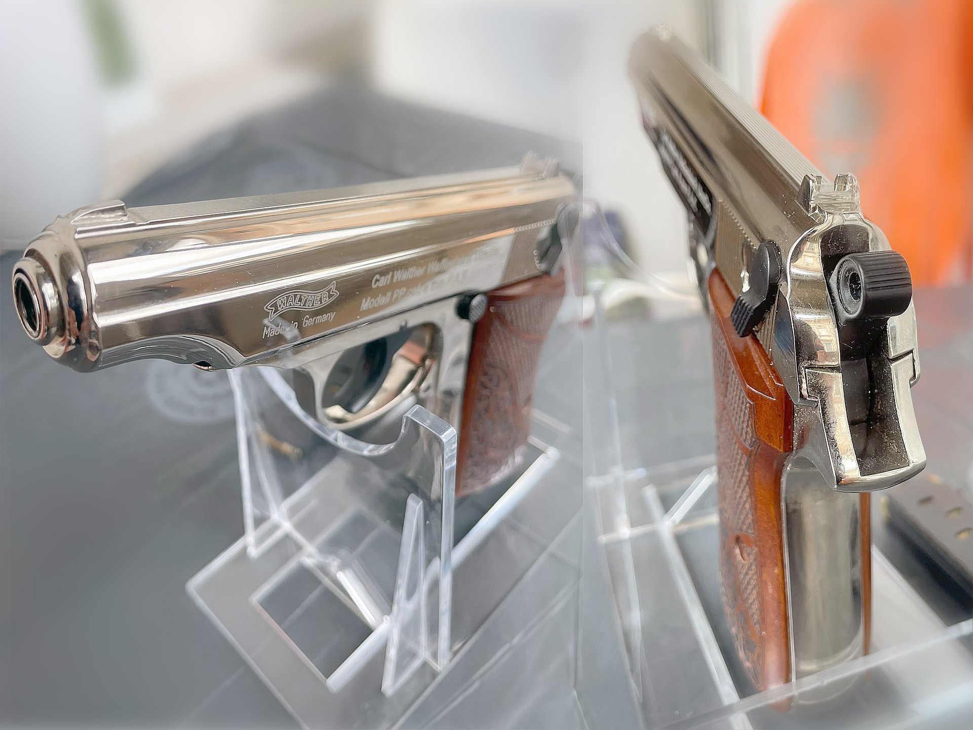 Walther Schreckschuss "Polizei" PP Kal. 9mm P.A.K. Chrom mit Edelholz-Griffschalen – Bild 3
