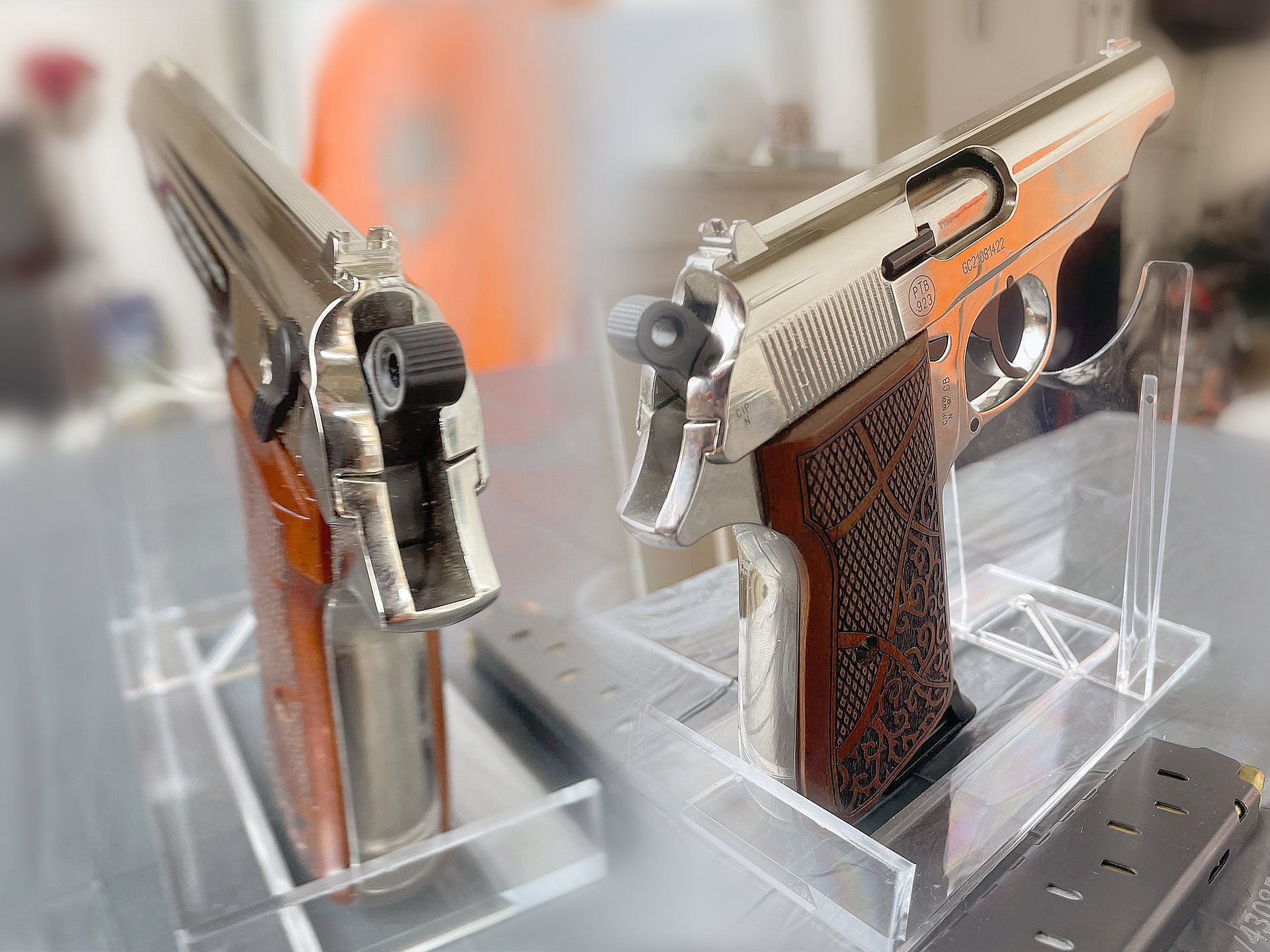 Walther Schreckschuss "Polizei" PP Kal. 9mm P.A.K. Chrom mit Edelholz-Griffschalen – Bild 1