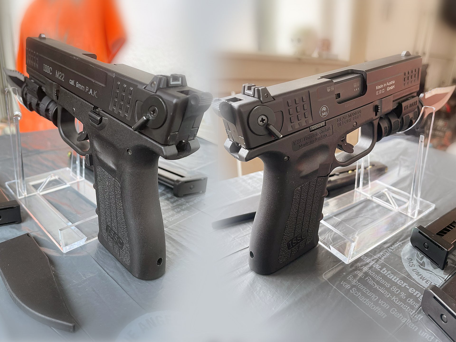 ISSC M22-9 wie "Glock 19" 9mm P.A.K. brüniert mit original KA-BAR Messer – Bild 2