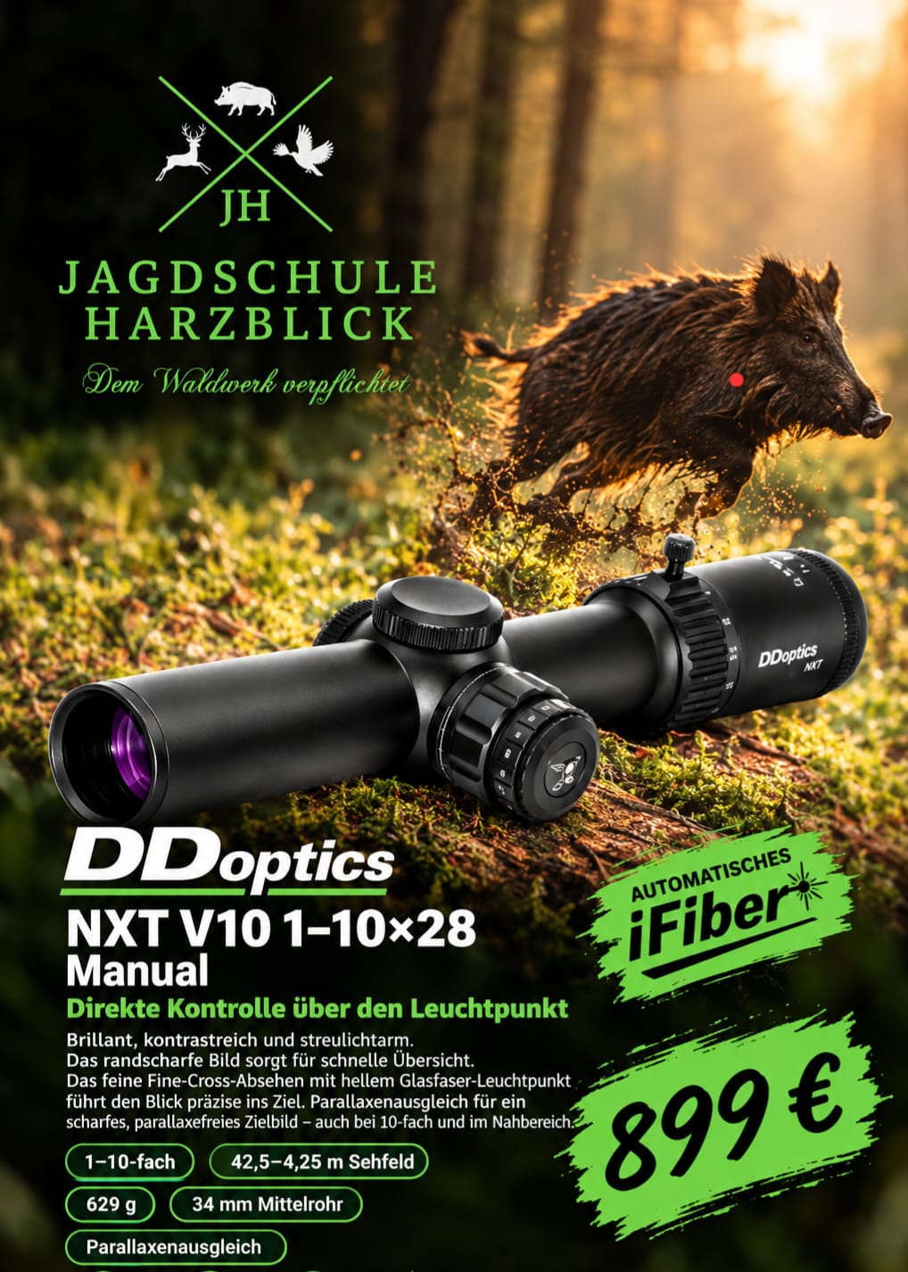 Drückjagdglas DDoptics 1-10x28, mit IFiber Leuchtpunkt, Neu – Bild 1