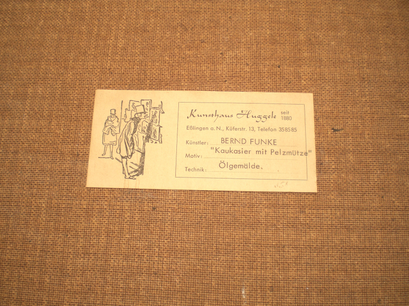Altes originales Ölgemälde Kaukasier mit Pelzmütze - Bernd Funke – imagem 5