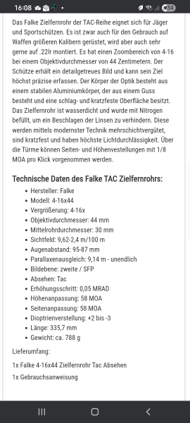 Zielfernglass der Fa. Falke in 1-16x44 mit Montage – Bild 6